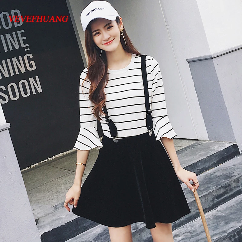 Fashion Korean College Style Velvet Suspender Skirt Autumn Winter ...