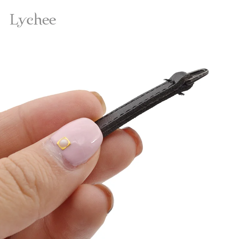 Lychee Life 10pcs Leather Zipper Tag Black Coffee Zip Head DIY Handwork Sewing Tailor Tools Clothing Accessories