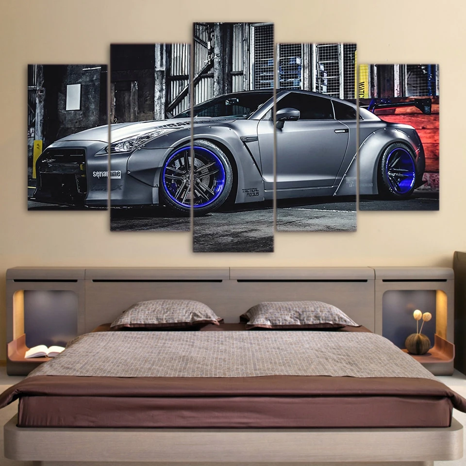 Günstig Farbe Gemälde Sport Auto Poster Lamborghini GTR BMW Wand 7 Kunst Rahmen Wohnkultur 5 Stück HD Druck Dekorative Bild zimmer