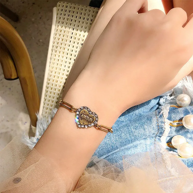 Женские винтажные Кристальные браслеты в форме сердца, модные женские брендовые браслеты с буквами