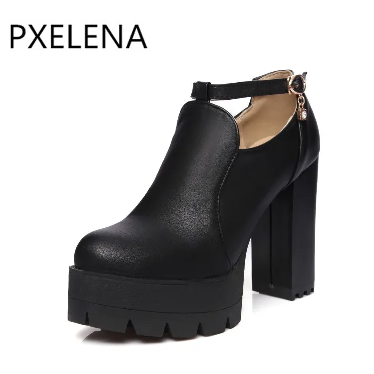 Женские туфли лодочки на массивном каблуке PXELENA черные белые гладиаторы