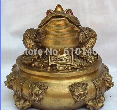 

8" lucky Chinese Pure Brass Spittor Statue Foo Fu Dog Incense Burner Censer