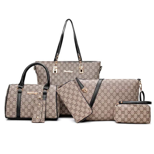 Для женщин сумки кожаные сумки на ремне модные сумки Женский кошелек шесть частей набор дизайнерский бренд Bolsa Feminina большой Ёмкость Повседневное - Цвет: Черный