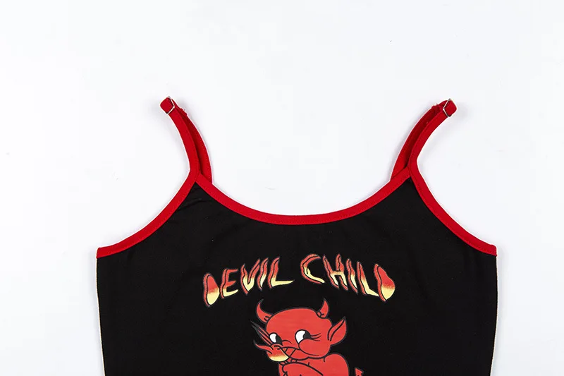 LVINMW Sexy Demon Print Spaghetti straps Patchwork Crop top 2019 Summer Women Backless Slim Camisole Top Female Streetwear Tops
