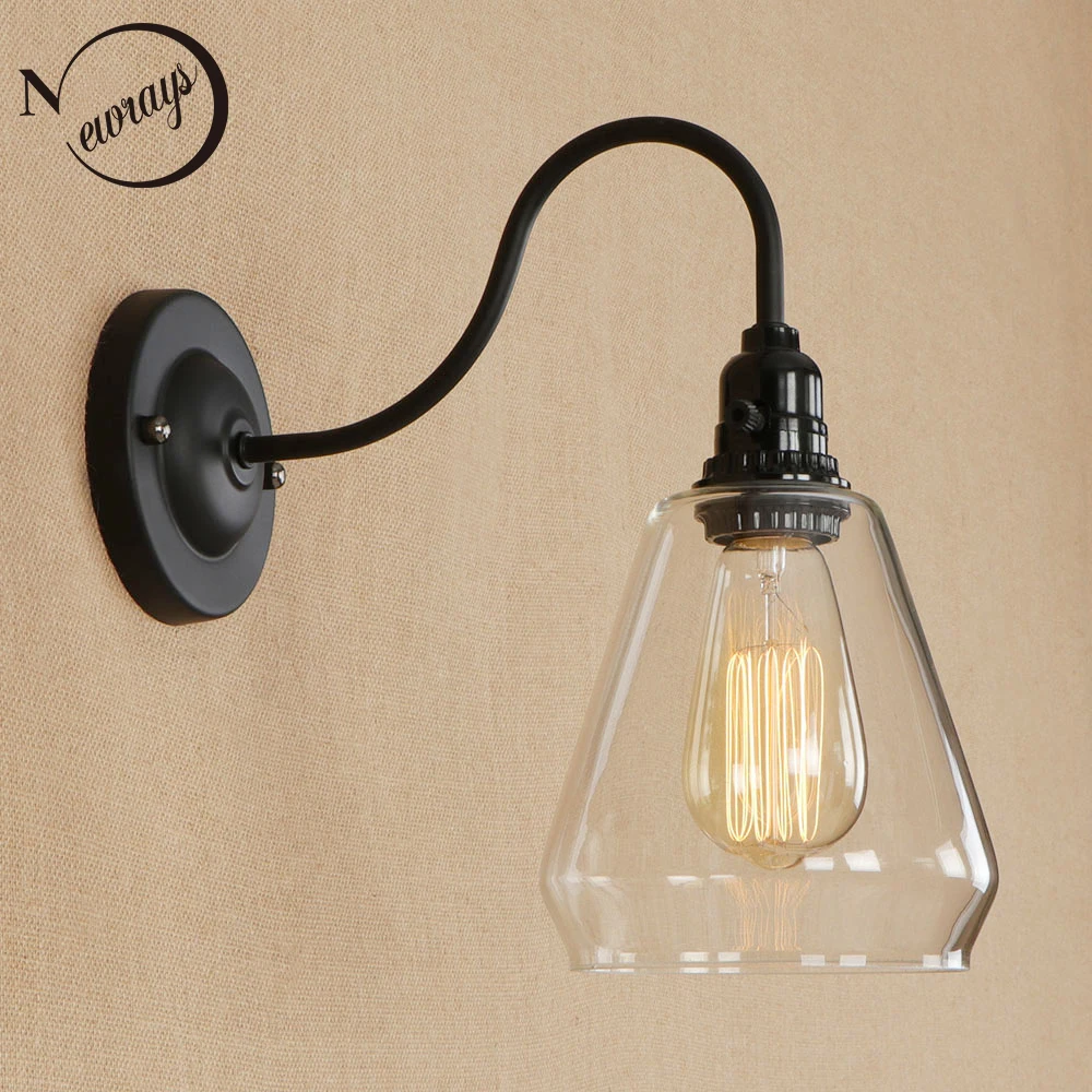 Modern simple iron&glass wall lamp vintage black wall light LED E27 for
