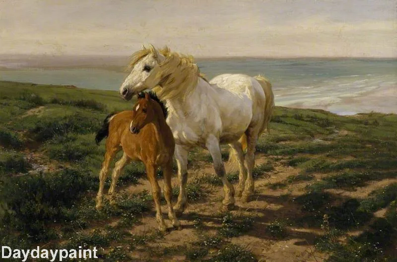 Hand Painted Horse Oil Painting Mother and Son by Henry William Banks Davis FREE SHIPPING | Дом и сад
