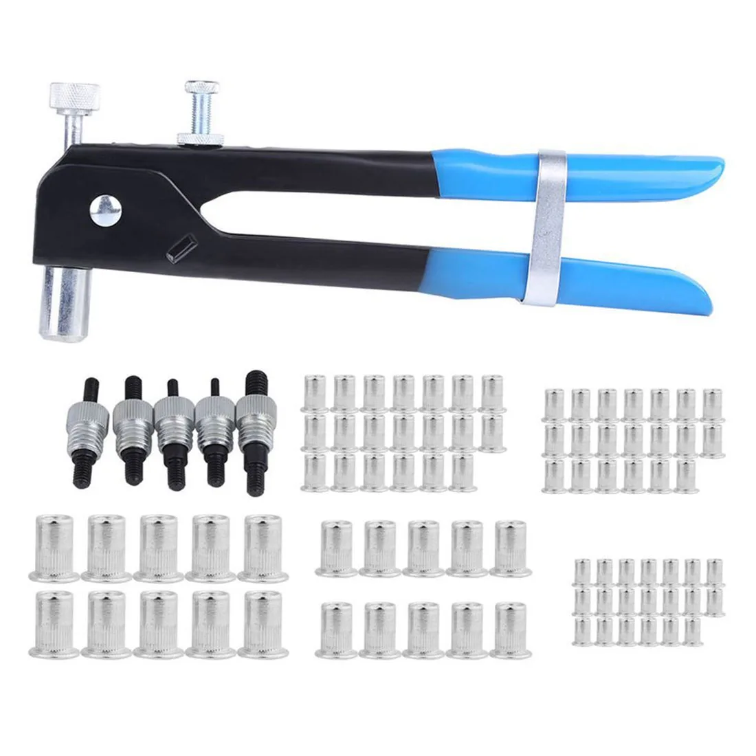 

86pcs/set Aluminum Alloy M3-M8 Blind Rivet Nuts Threaded Insert and Rivet Tool Riveter Gun Riveting Kit Tool