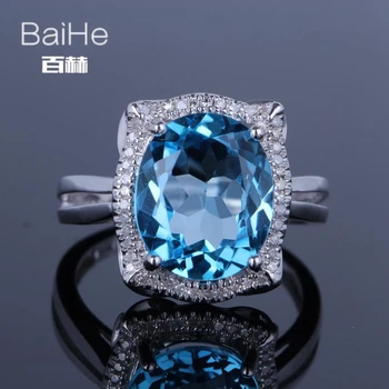

BAIHE Sterling Silver 925 5.35CT Certified Flawless Oval cut 100% Genuine Blue Topaz Engagement Women Trendy Fine Jewelry Ring