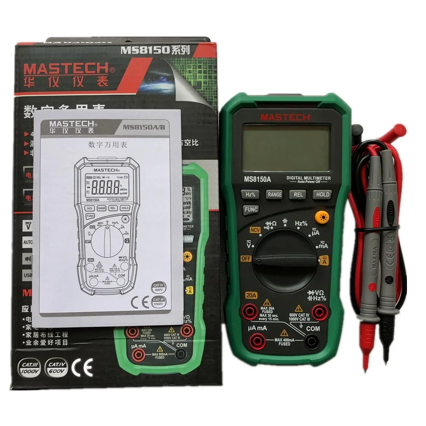 Mastech MS8150A Профессиональный цифровой мультиметр для электрика Multimetro Autorange AC/DC V/A Res cap Fre измеритель рабочего цикла