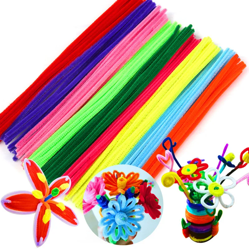  100pcs/set DIY Twisted Plush Stick Baby Toys For Kids Rainbow Color Baby Early Educational Toys Mon - 4000274957881