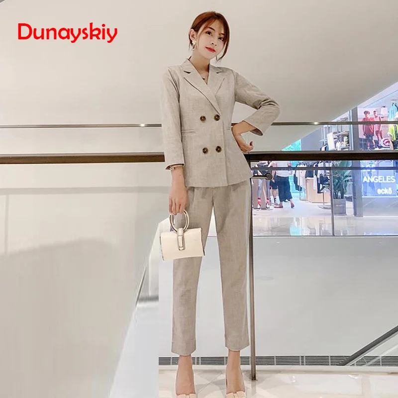 

Spring and autumn pant suits female thin fashion long sleeve England style double breasted office lady pant+blazer sets