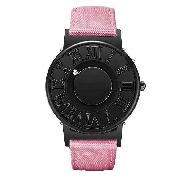 EUTOUR часы мужские холст кожаный ремешок мужские часы магнитный шар показать кварцевые часы модные мужские часы наручные часы - Цвет: Pink Canvas Strap