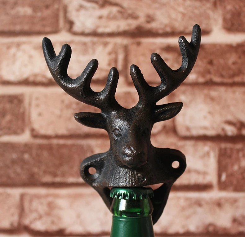 Rustic Cast Iron Elk Head Wall Mounted Bottle Opener Lodge Cabin Decor 