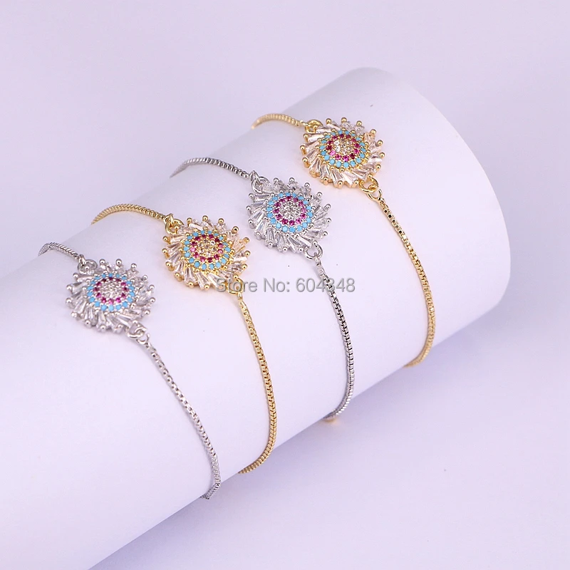 

10PCS ZYZ176-1515 Fashion Pave CZ Flower Charm Bracelet For Women Bracelet Jewelry Gift