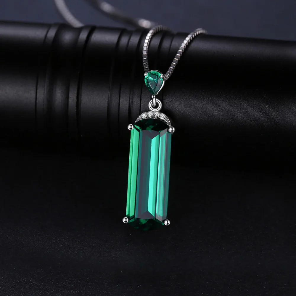 JewelryPalace Simulated Nano Green Emerald 925 Sterling Silver Gemstone Pendant Necklace for Women Jewelry No Chain