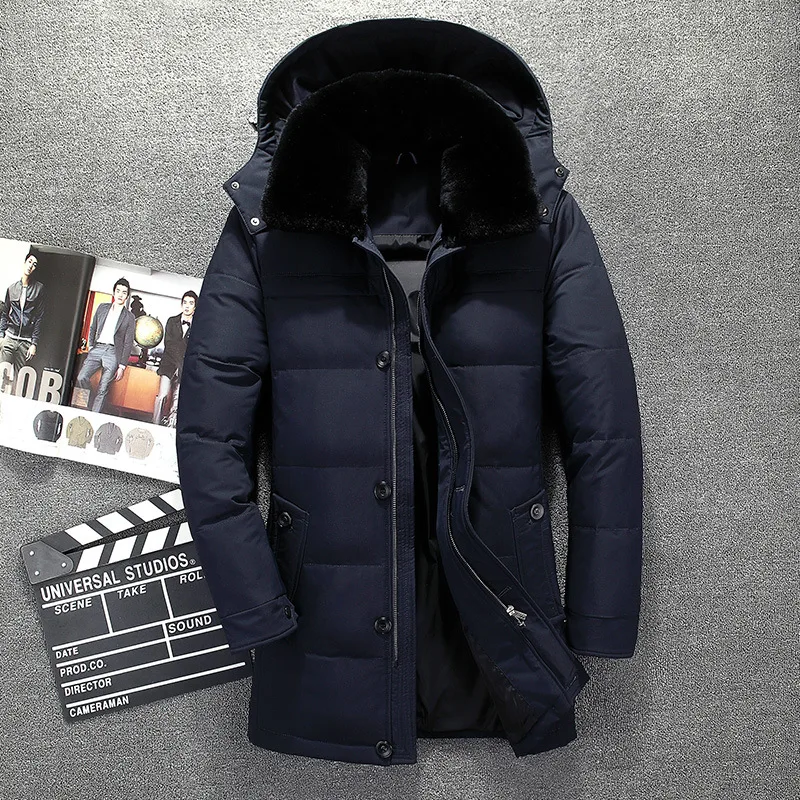 

Russia winter jacket for men high quality fur collar long coat brand thick warm mens down jacket doudoune homme wind hat down