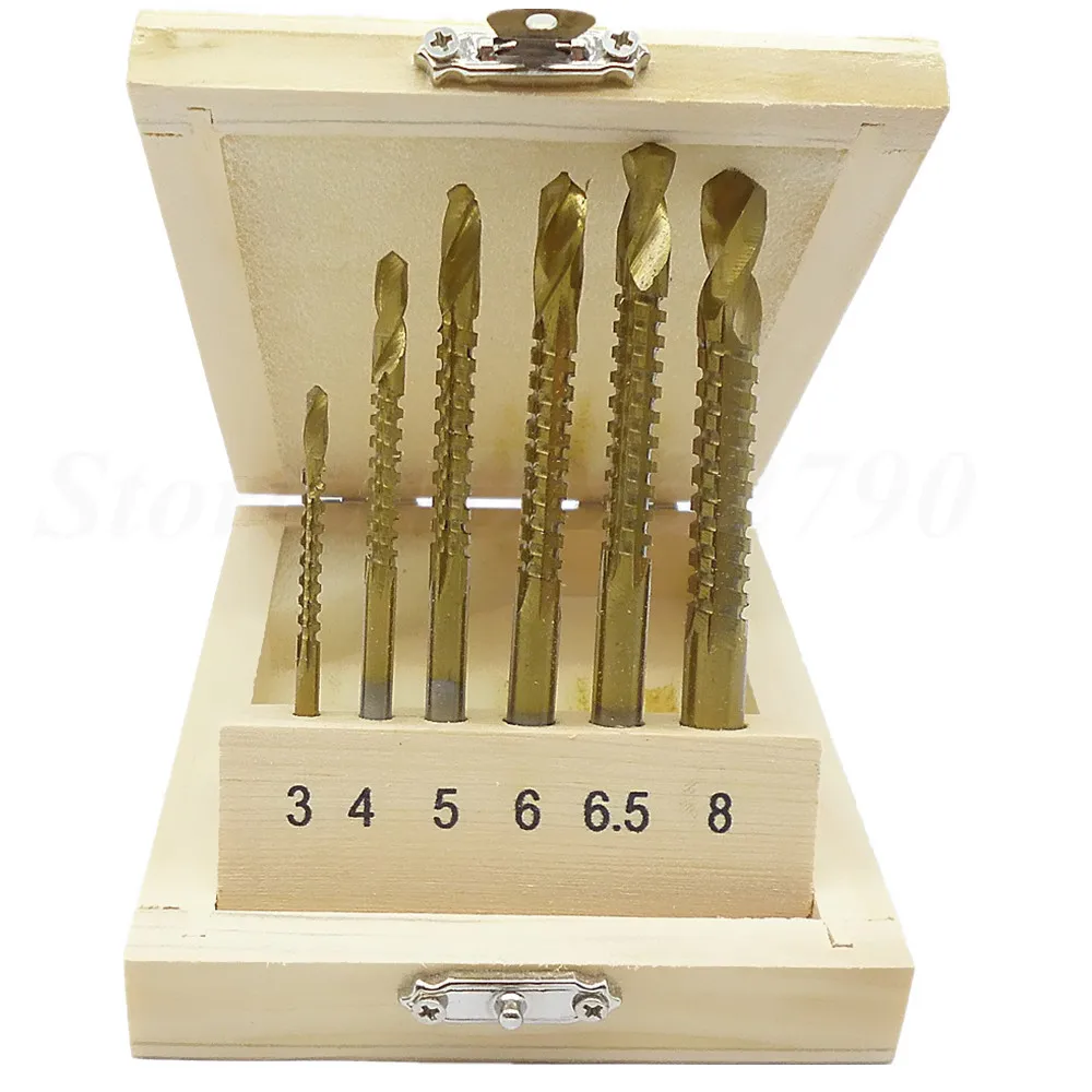 6pcs Titanium Coated Hss Drill & Saw Drill Bit Carpenter Woodworking Wood Plastic Metal Hole