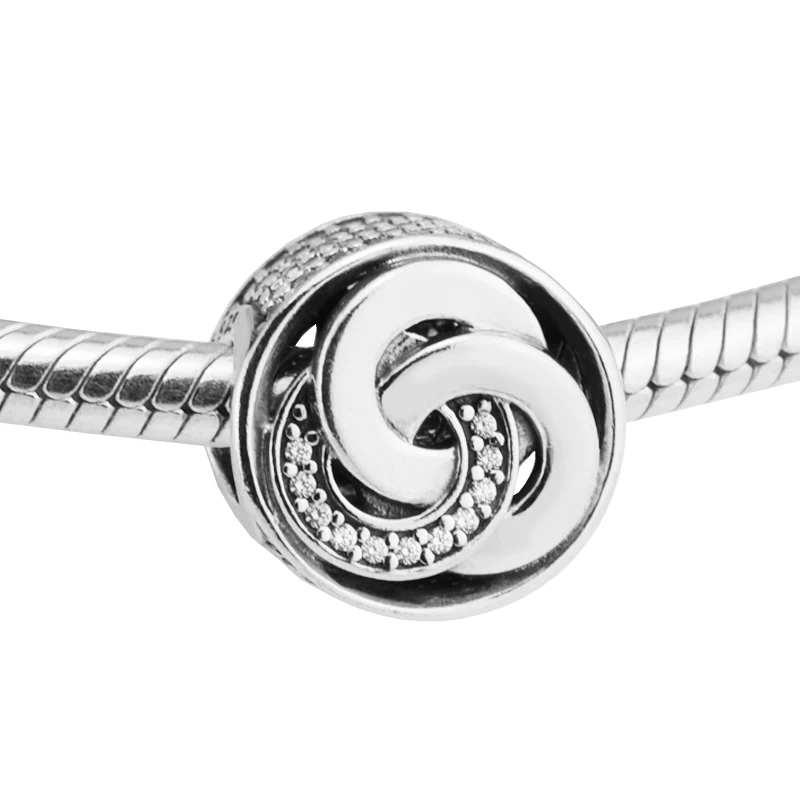 

Pandulaso Woman Beads Interlinked Circles Charm 925 sterling silver jewelry Fits Charms Original Chain Bracelets For Woman DIY