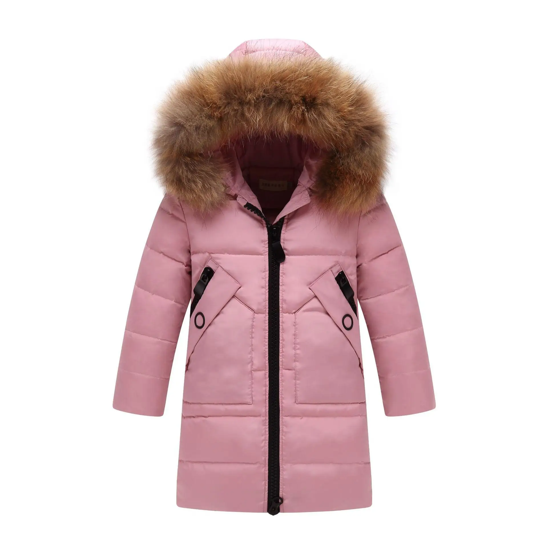 Одежда для девочек до-30 градусов теплый пуховик для девочек, одежда г. Зимняя утепленная парка детская верхняя одежда с капюшоном и натуральным мехом, пальто - Цвет: pink