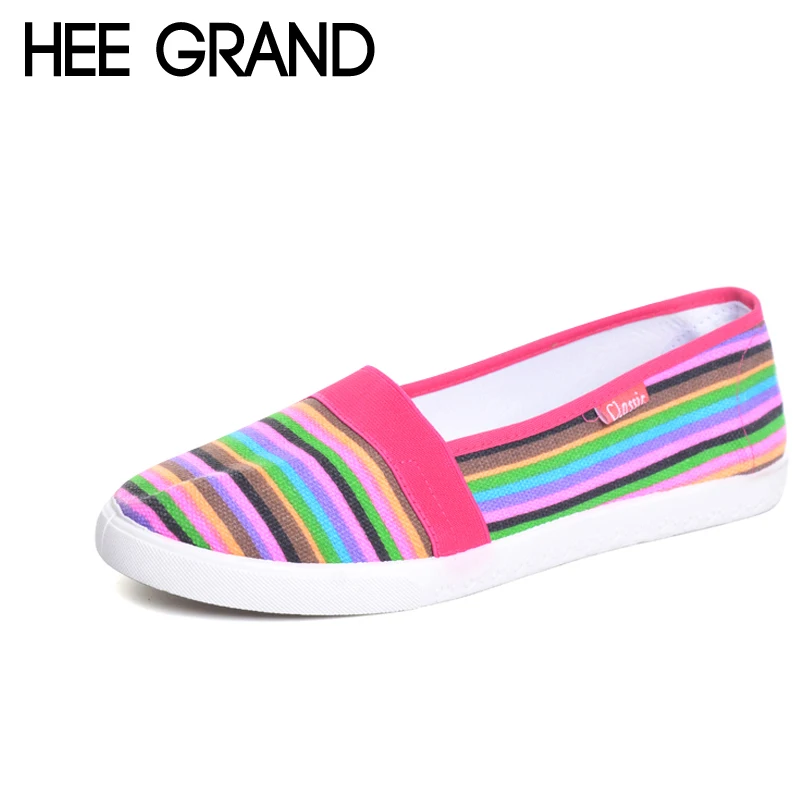 

HEE GRAND Spring Women Loafers Soft Rainbow Stripe Slip On Flats For 2017 Summer Style Canvas Shoes Woman Plus Size 35-41 XWC423