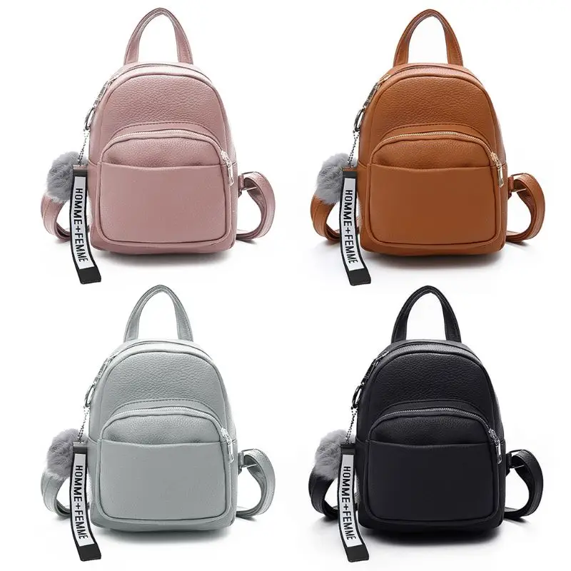 

Women PU Leather Backpacks Mini Cute Travel Rucksack Ball Pendant Shoulder School Bag New