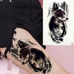 REJASKI Tribal Wolf Forest Fox Girl карандаш эскиз временная татуировка наклейка водостойкие татуировки черные боди-арт рука нога поддельные татуировки
