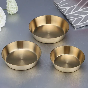 

304 Stainless Steel Tray Nordic Golden Round Spice Dish Kitchen Snack Fruit Silver Metal Plate Kimchi Dish