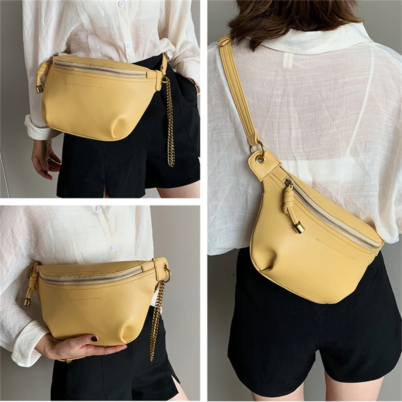 Burminsa Summer Chain Soft Chest Bags For Girls Candy Color Women Sling Waist Pack Phone Crossbody Bags Yellow White Green