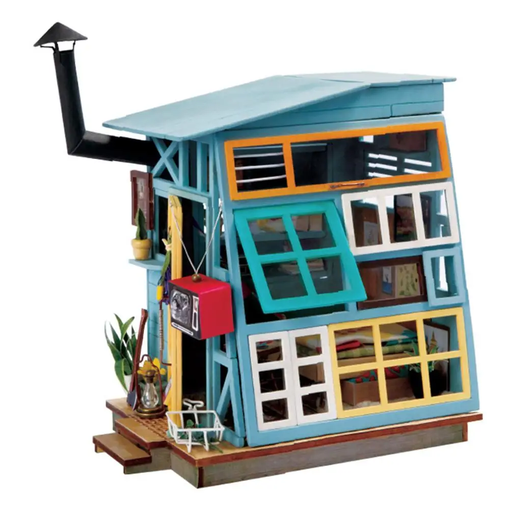 

Newest DIY Small Wood Dollhouse Toys Educational Puzzle Building Toy without Dust Cover Children's Day Gift For Girl