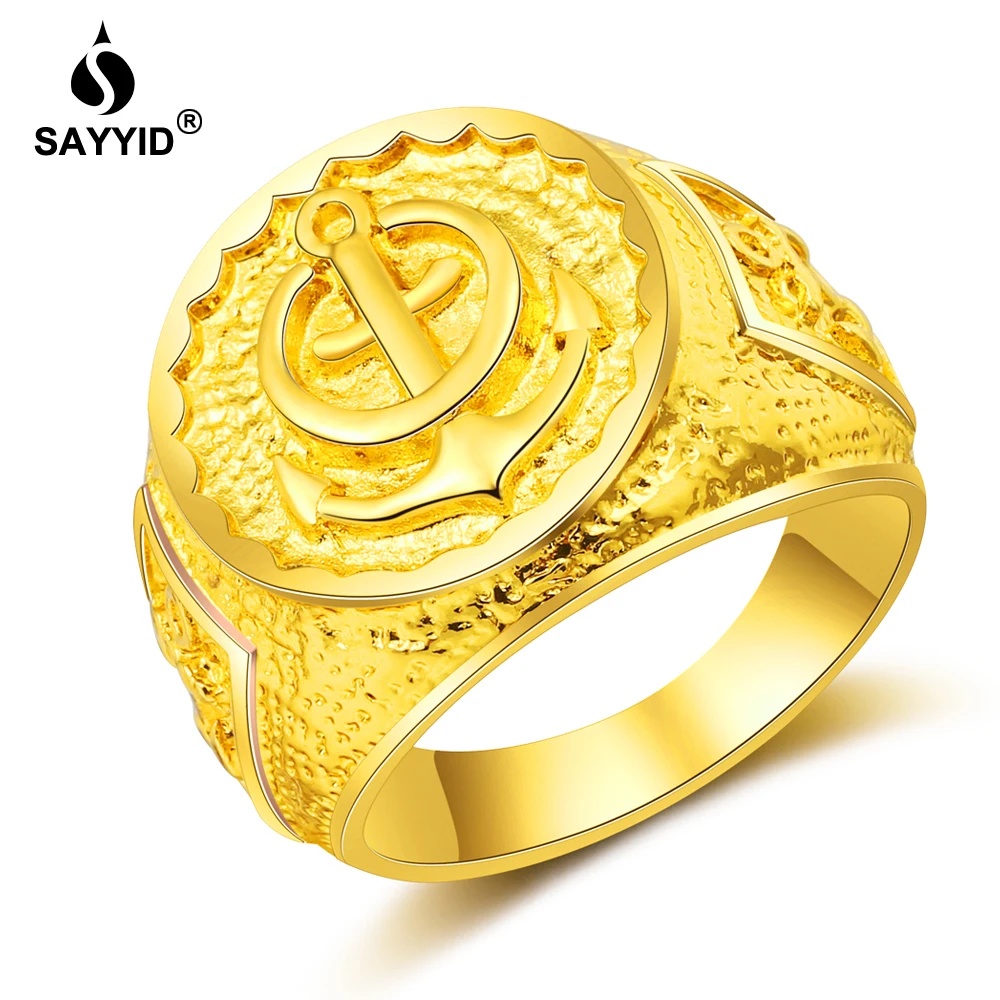 

SAYYID Designer New Design Fashion Hip Hop Anchor Ring for Men's Gold Ring Jewelry Free shipping R101L