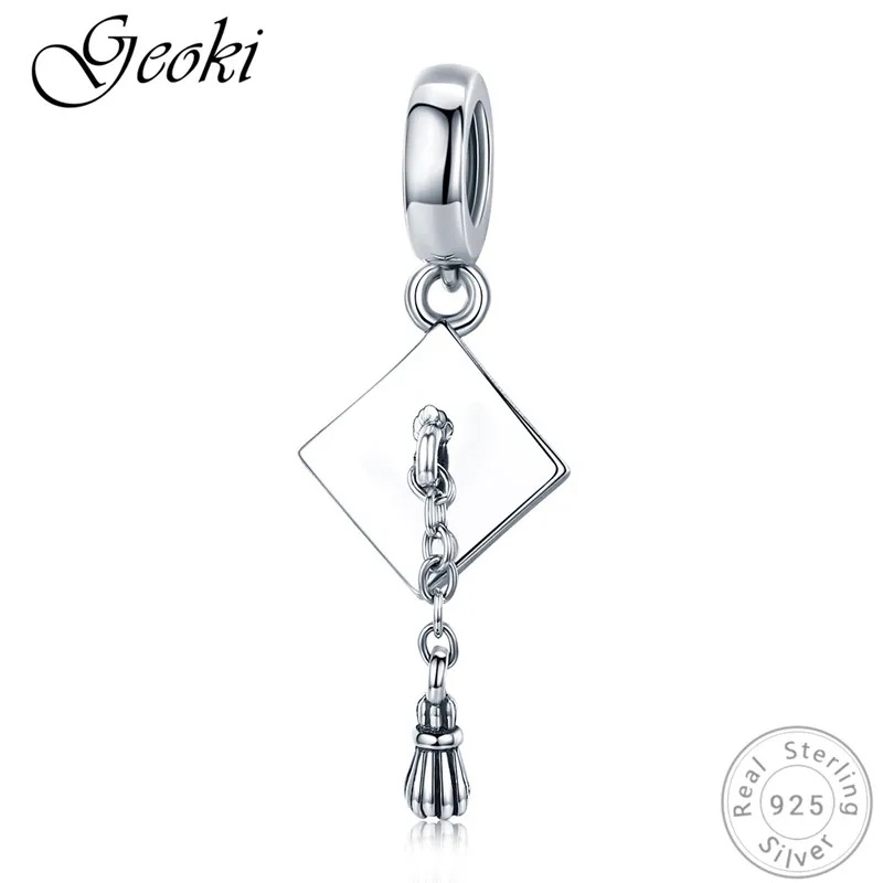 

Geoki 925 Sterling Silver Doctor Degree Hat Shaped Charms fit Original Pandora Bracelet University Graduate Beads Jewelry Making