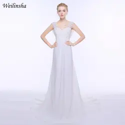Weilinsha наличии плюс размеры шифон пляжные свадебные платья с рукавами и аппликацией бисером Sumemr Vestido De Noiva
