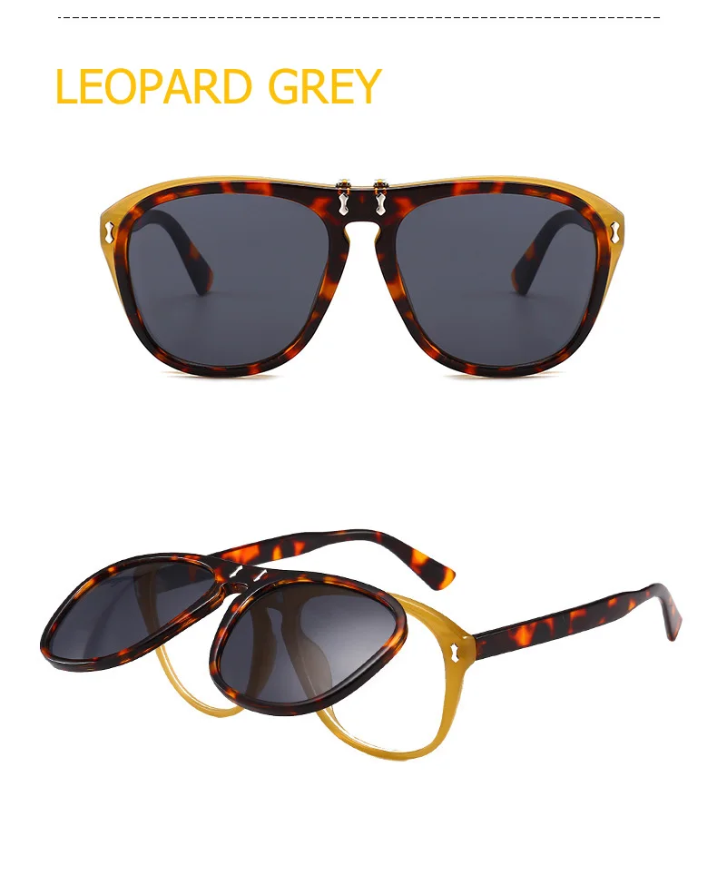 Модные роскошные брендовые солнцезащитные очки с двойными линзами в стиле стимпанк, складные мужские женские и мужские прозрачные солнцезащитные очки, Длинные очки - Цвет линз: Leopard Grey