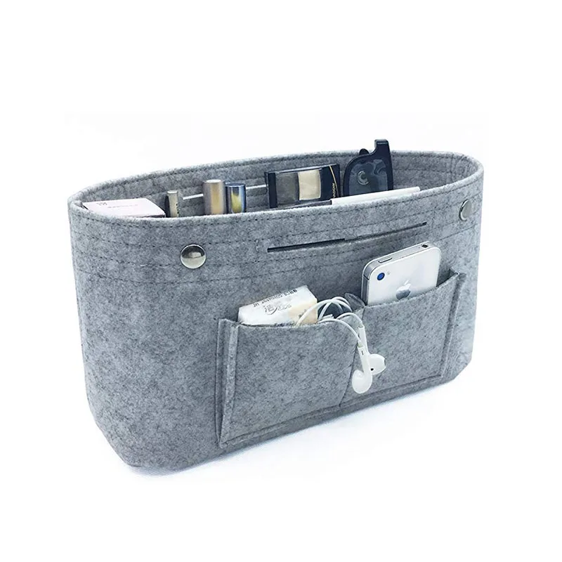 Makeup Storage Organizer,Felt Cloth Insert Cosmetic Bag Multi-pockets Fits in Handbag Cosmetic Toiletry Bag for Travel Organizer