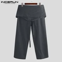 INCERUN мужские тайские штаны для рыбалки треники из хлопка широкие брюки со шнуровкой мужские однотонные мешковатые Модные Повседневные Брюки Большие размеры