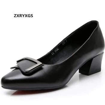 

2019 Newest Spring Autumn Genuine Leather Shoes Women's Shoes Comfortable Shallow Mouth Wild Soft Bottom Pointed High Heels 5 Cm