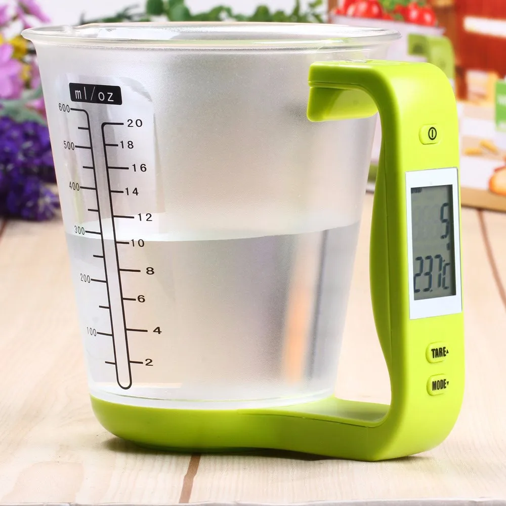 Цифровые мерные весы, инструменты для приготовления пищи, все в одном, электронный ЖК-дисплей, многофункциональный зеленый кухонный мерный стакан