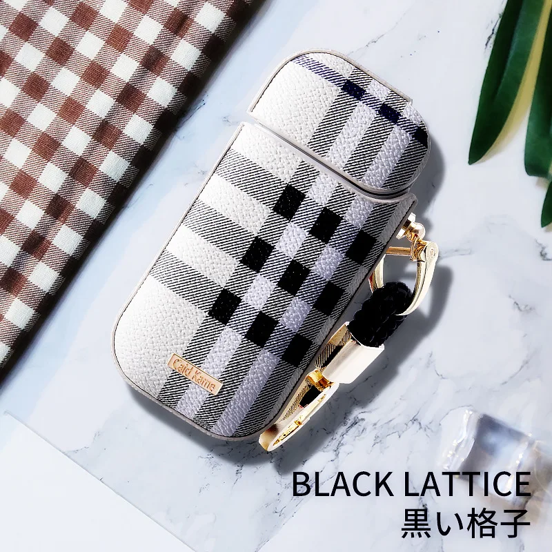 

High Quality Grid Pattern PU Leather Hard Case For IQOS Cover For IQOS 2.4 Plus Sleeve Protective Carrying Case with Lanyard
