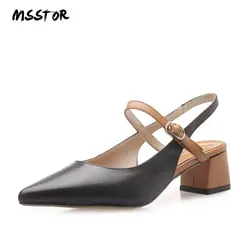 MSSTOR/элегантные женские офисные летние туфли из коровьей кожи с острым носком на высоком каблуке смешанных цветов, Модные женские сандалии