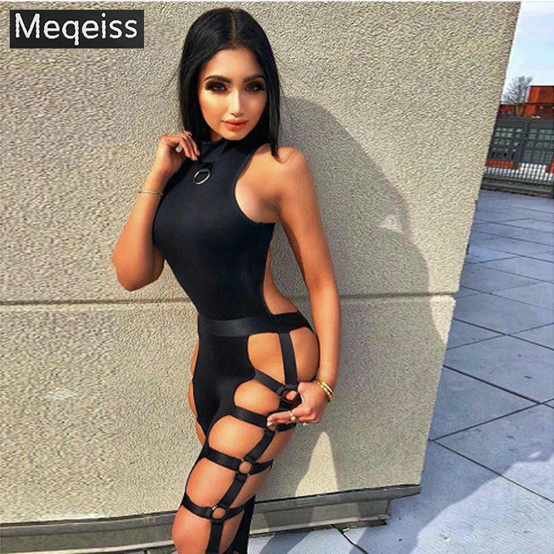 

MEQEISS 2018 new Sexy black bodysuits rompers womens jumpsuit tight-fitting high-waist trousers one-piece casual overalls