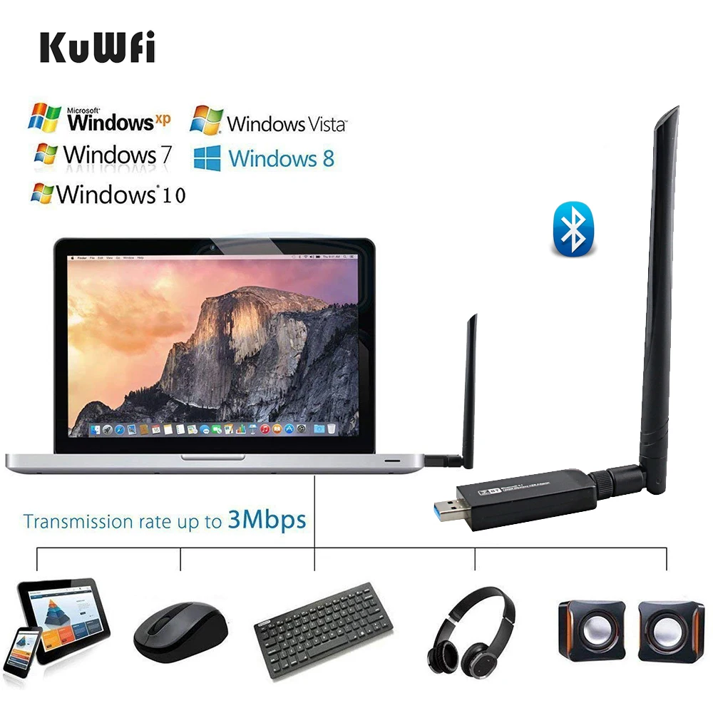 1200 Мбит/с USB3.0 Dual Band 802.11ac Беспроводной usb сетевая карта Wi Fi Lan Dongle Bluetooth адаптер с 5