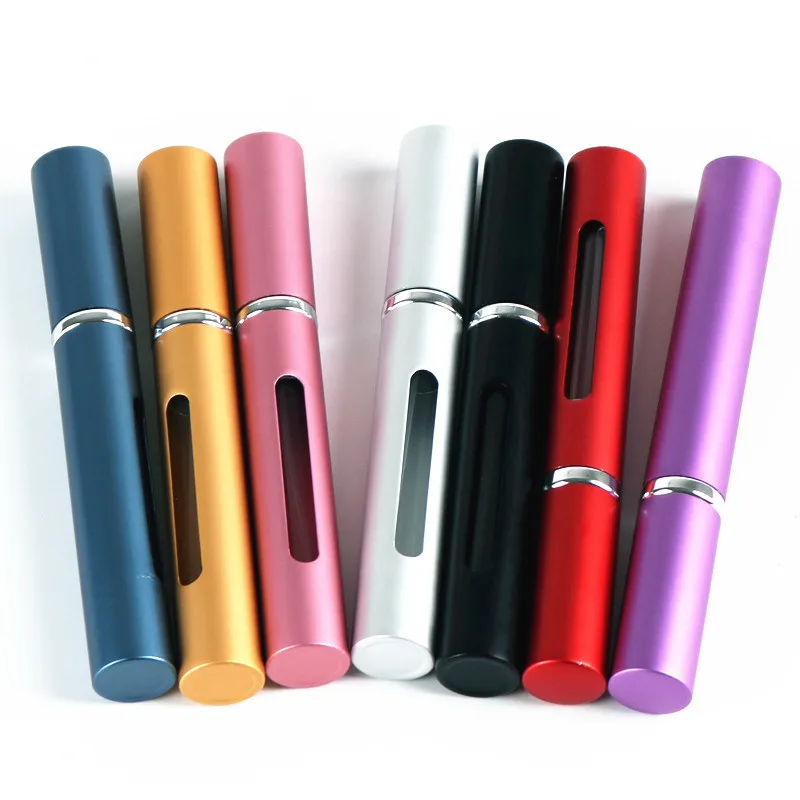 

5ml Mini Empty Aluminum Refillable Bottles Portable Travel Perfume Spray Cosmetic Containers With Atomizer Makeup Jars 7 colors