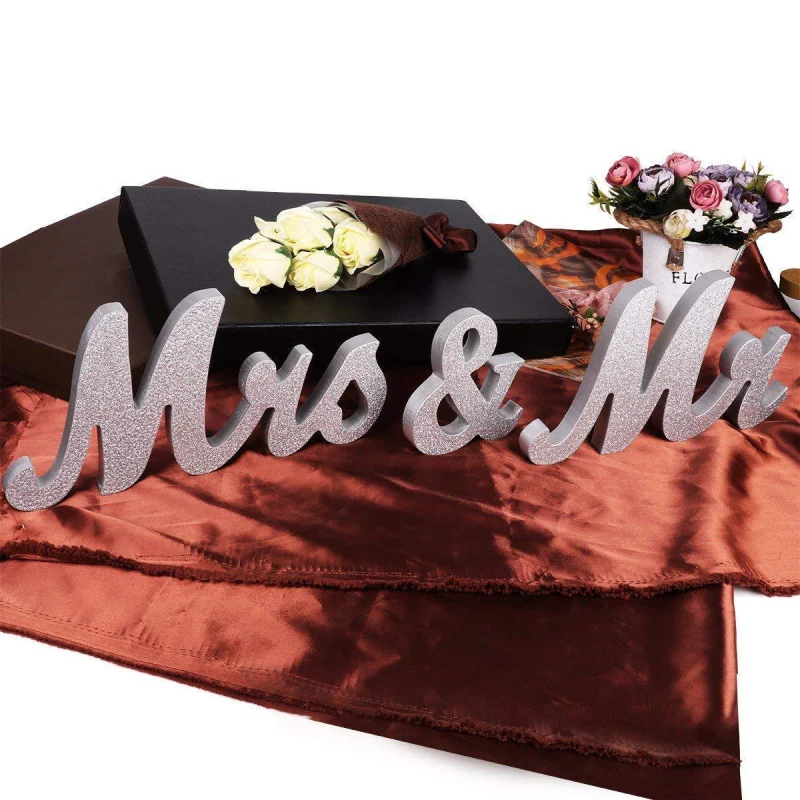 Деревянный Свадебный знак Mr& Mrs, золотой Блестящий Свадебный знак с буквами, настольный знак, милые украшения стола для Значки для вечеринки, художественное ремесло из дерева
