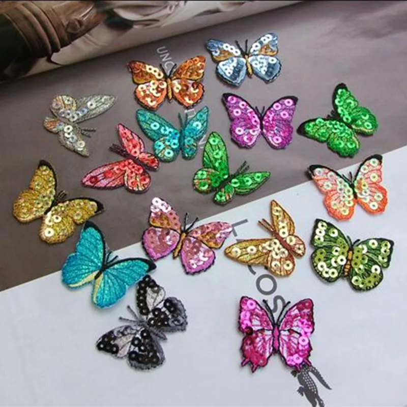 Iron On Embroidered Sequin Butterfly Applique children clothes patch