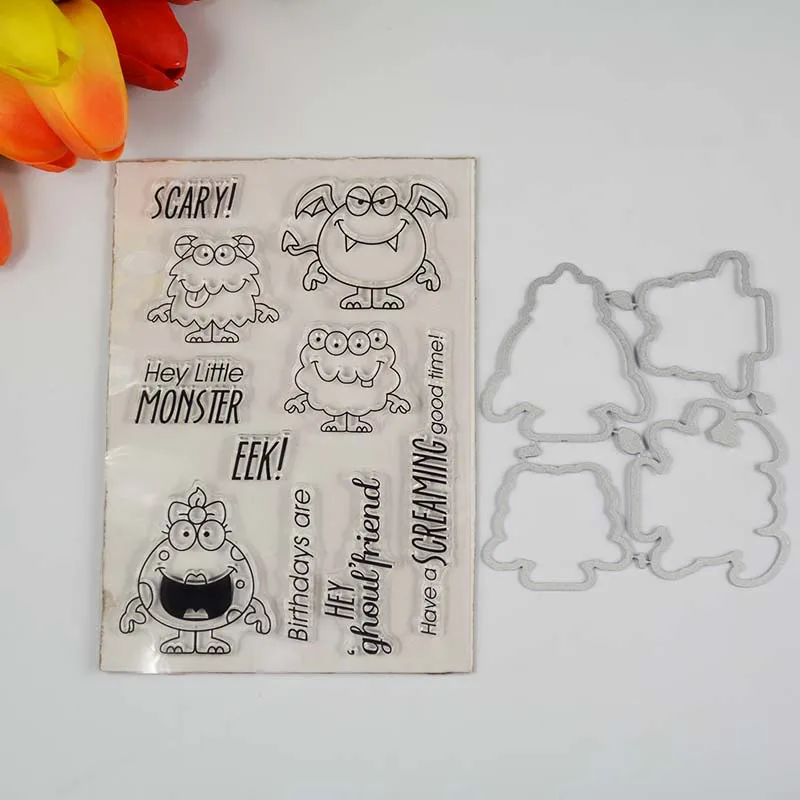 

Scary little monster Transparent clear stamp/coordinating die for DIY Scrapbooking/Card Making/Kids Fun Decoration Supplies