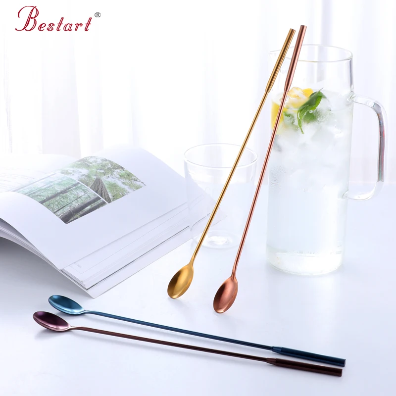 

2PC Stainless Steel Multifunctional cocktail spoons with long handle Gold Stirrer Barware Fruit Juice Mixing Spoon Drinking Tool