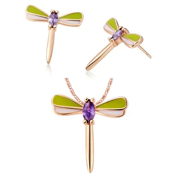 

NEW set of 925 sets of Pure Dragonfly set of Korean jewelry ring set Party CZ Luxury Ms. girl Wedding