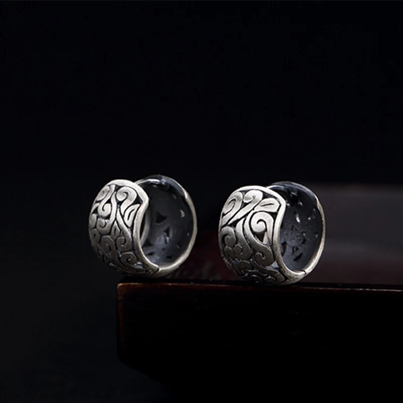 BALMORA Real 990 Pure Silver Hollow Clouds Ethnic Stud Earrings for Women Mother Gift Vintage Elegant Fashion Jewelry Brincos