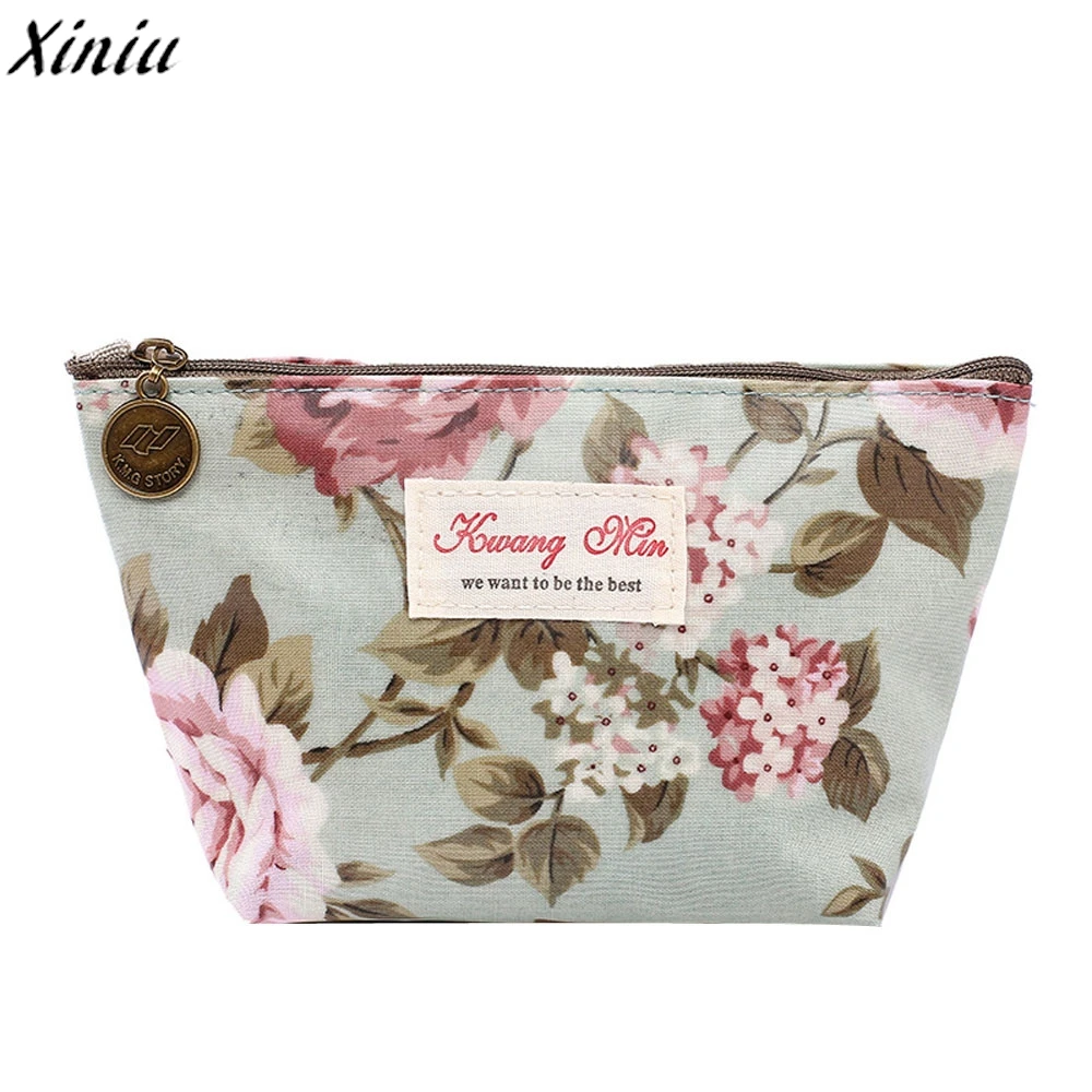 Vintage Cosmetic Bag Floral Printed Makeup Bags Female Zipper Cosmetics