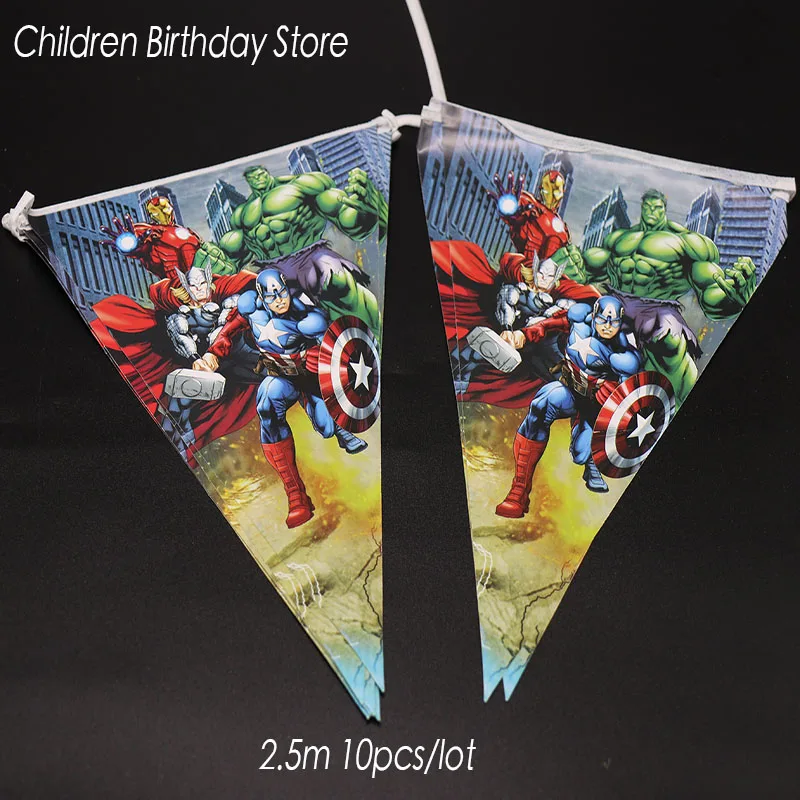 

10pcs/lot Avengers party banners kids birthday party decorations Avengers party flags baby shower party supplies